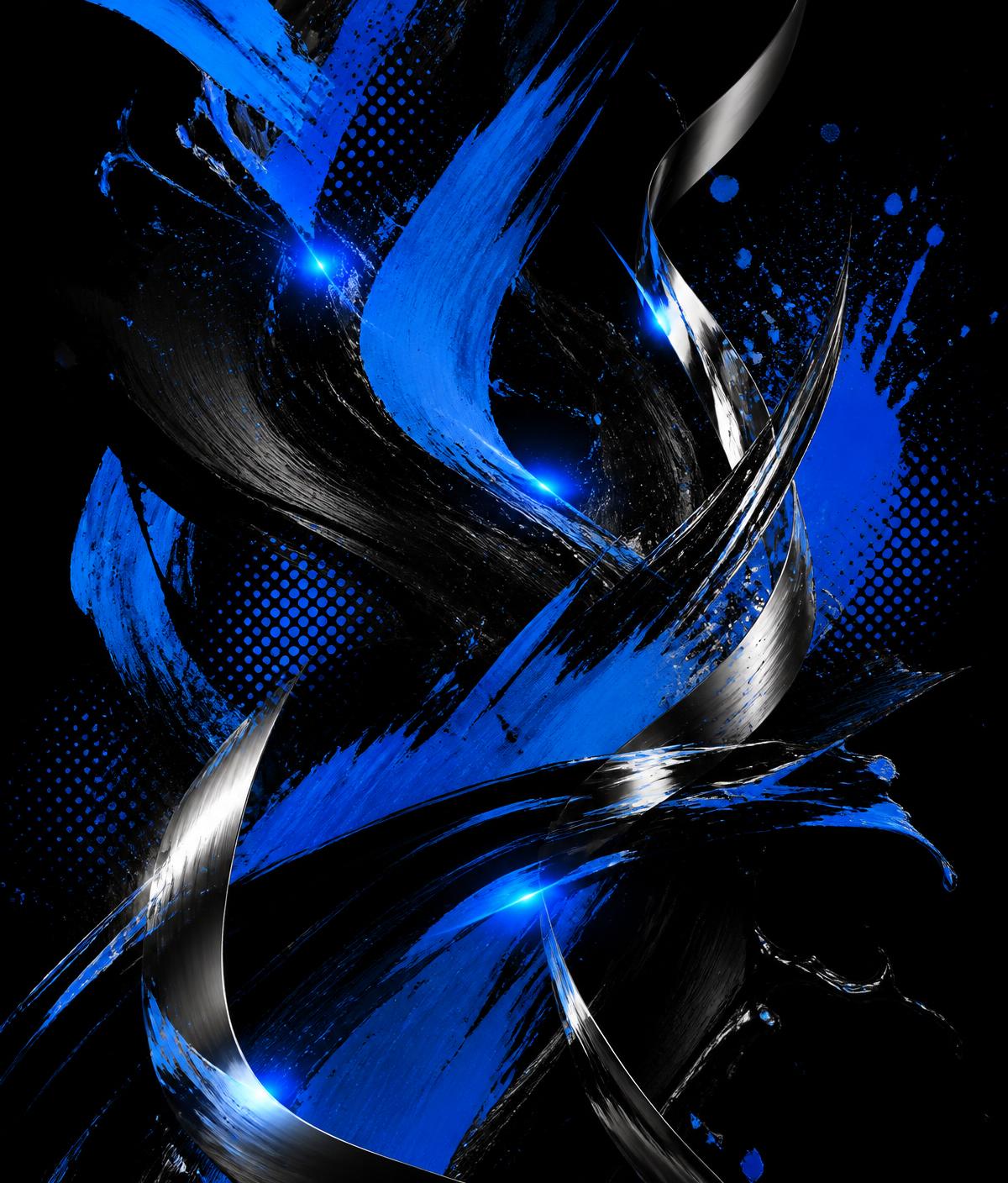 Blue and black paint strokes with chrome accents
